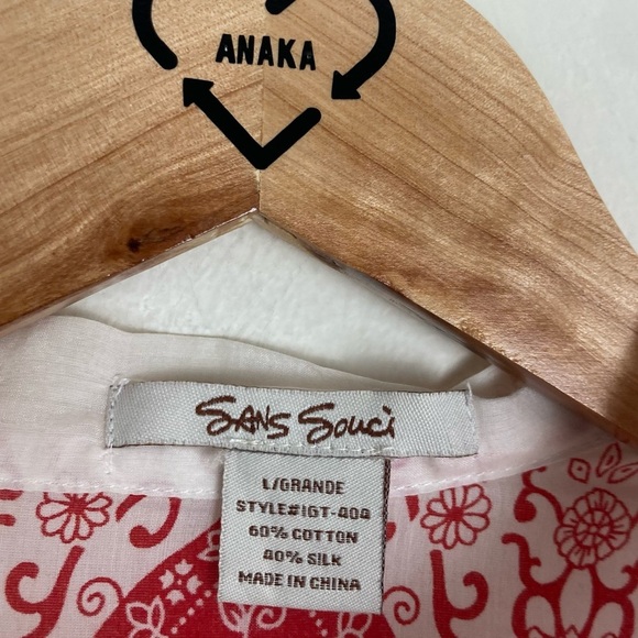 Sans Souci silk cotton blend boho open red and white top. Size large - Picture 4 of 5